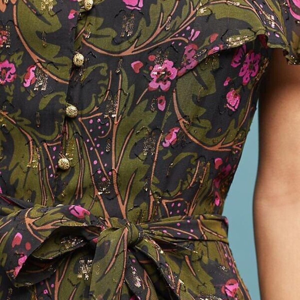 Anthropologie Floral Jumpsuit Size 2 in Green and Purple - Picture 4 of 6
